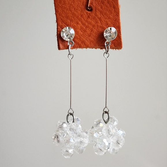 White Beaded Ball Dangling Stud Earrings - Picture 3 of 3